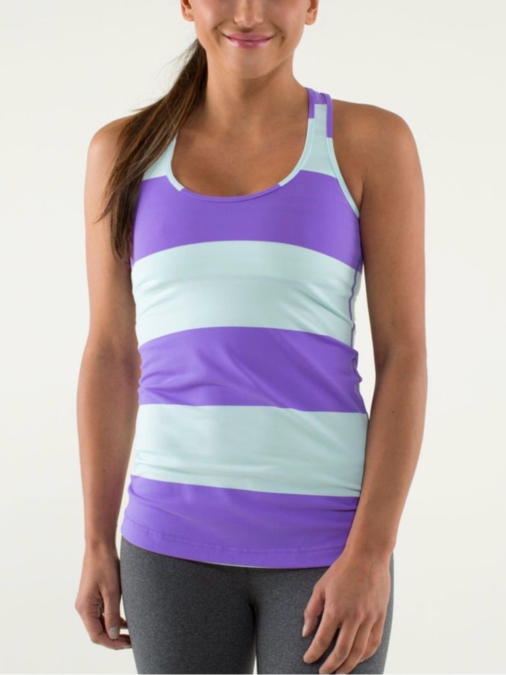 Lululemon Cool Racerback (CRB) Classic Fit Luon Fabric Tank Striped Purple Mint